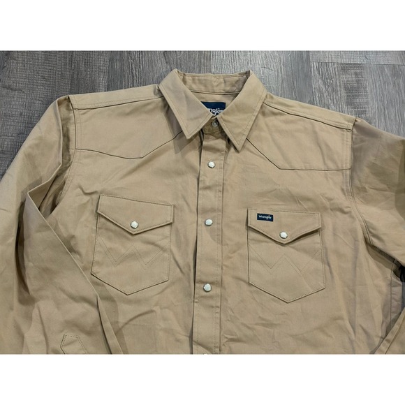 Wrangler Shirt Mens XL Tall Brown Long Sleeve Pearl Snap Wrancher Pockets Work - Picture 3 of 8